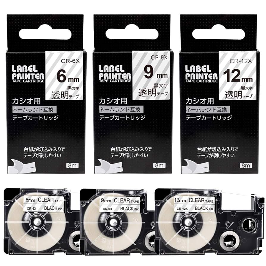 Amazon | 互換 透明 カシオ ネームランド テープ 6mm 9mm 12mm